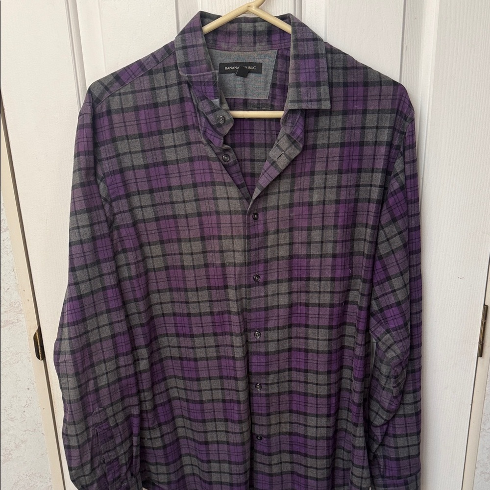 Banana Republic Purple and Gray Plaid Dress Shirt